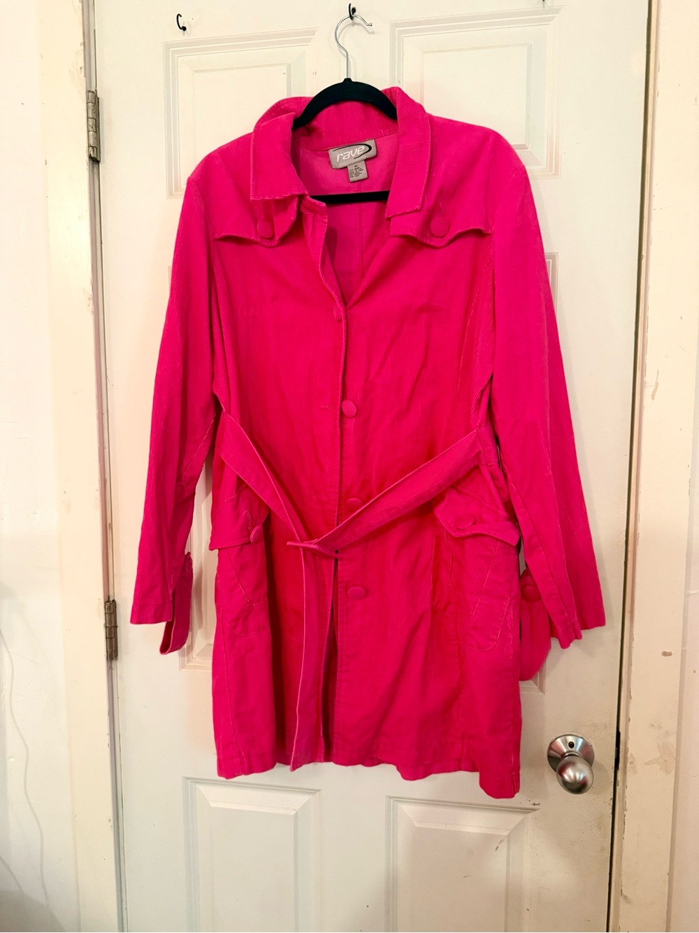 Vintage Y2K Rave Pink Women's Belted Corduroy Coat